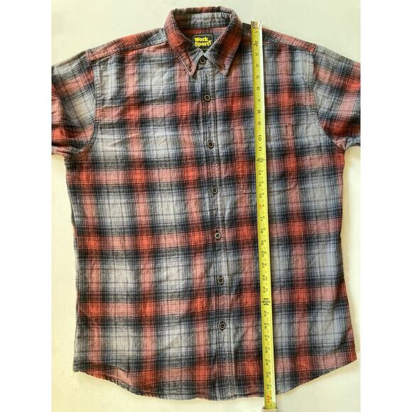 Work n’ Sport Men’s Flannel Shirt L Red Gray Black Plaid Button-Up 100% Cotton - Picture 7 of 9